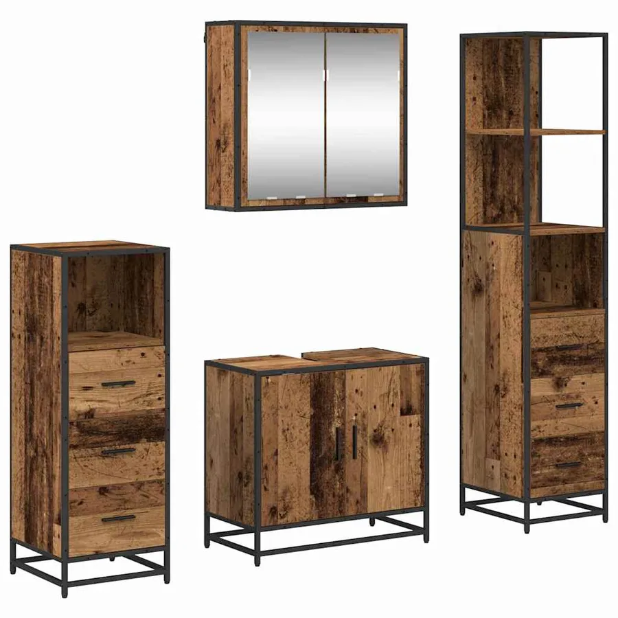 Ensemble de mobilier de salle de bain 4 pcs Bois Ancien - 2
