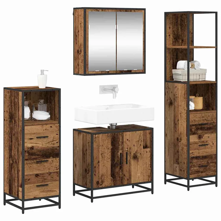 Ensemble de mobilier de salle de bain 4 pcs Bois Ancien - 3