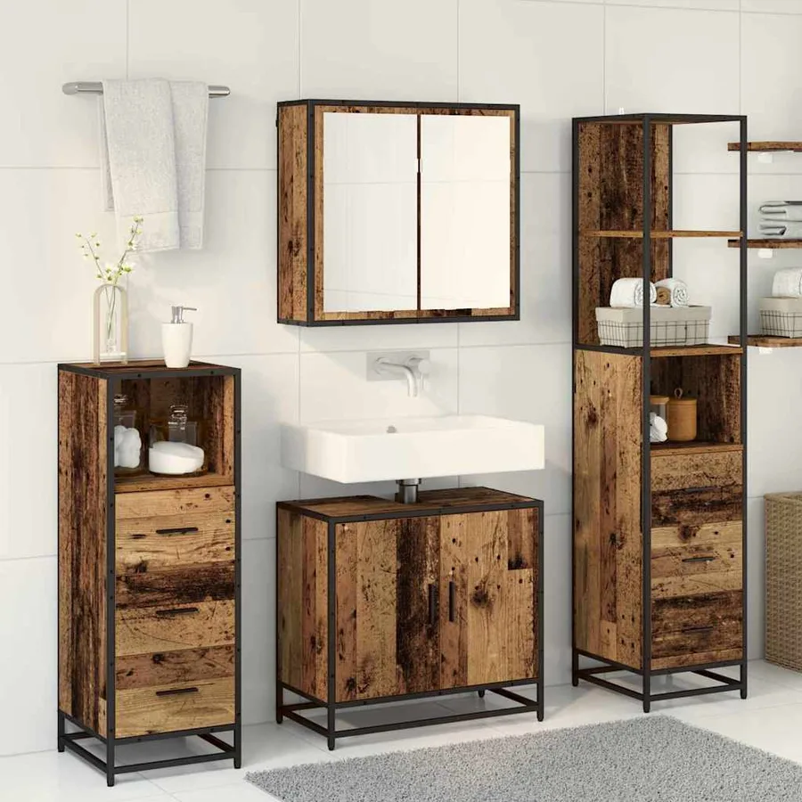 Ensemble de mobilier de salle de bain 4 pcs Bois Ancien - 4