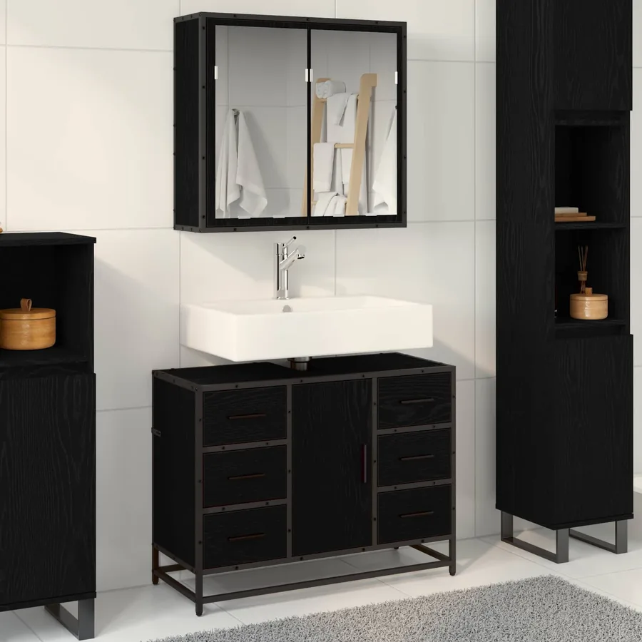 Ensemble de mobilier de salle de bain 2 pcs Chêne noir
