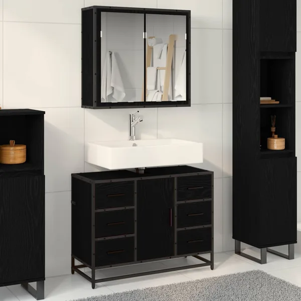 Ensemble de mobilier de salle de bain 2 pcs Chêne noir