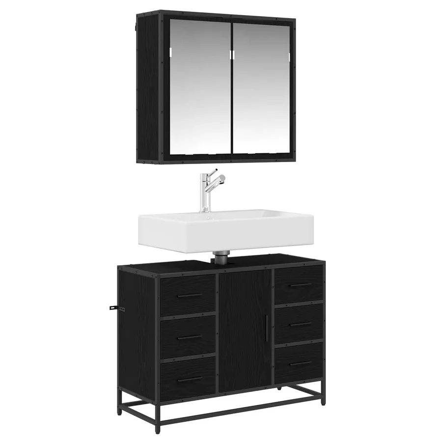 Ensemble de mobilier de salle de bain 2 pcs Chêne noir - 3