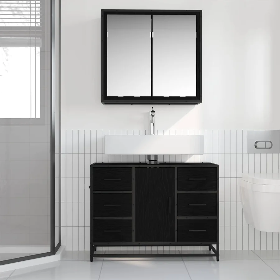 Ensemble de mobilier de salle de bain 2 pcs Chêne noir - 4