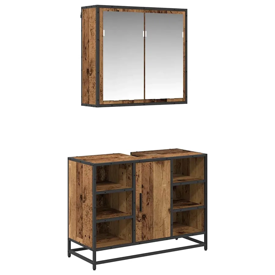 Ensemble de mobilier de salle de bain 2 pcs Bois Ancien - 2