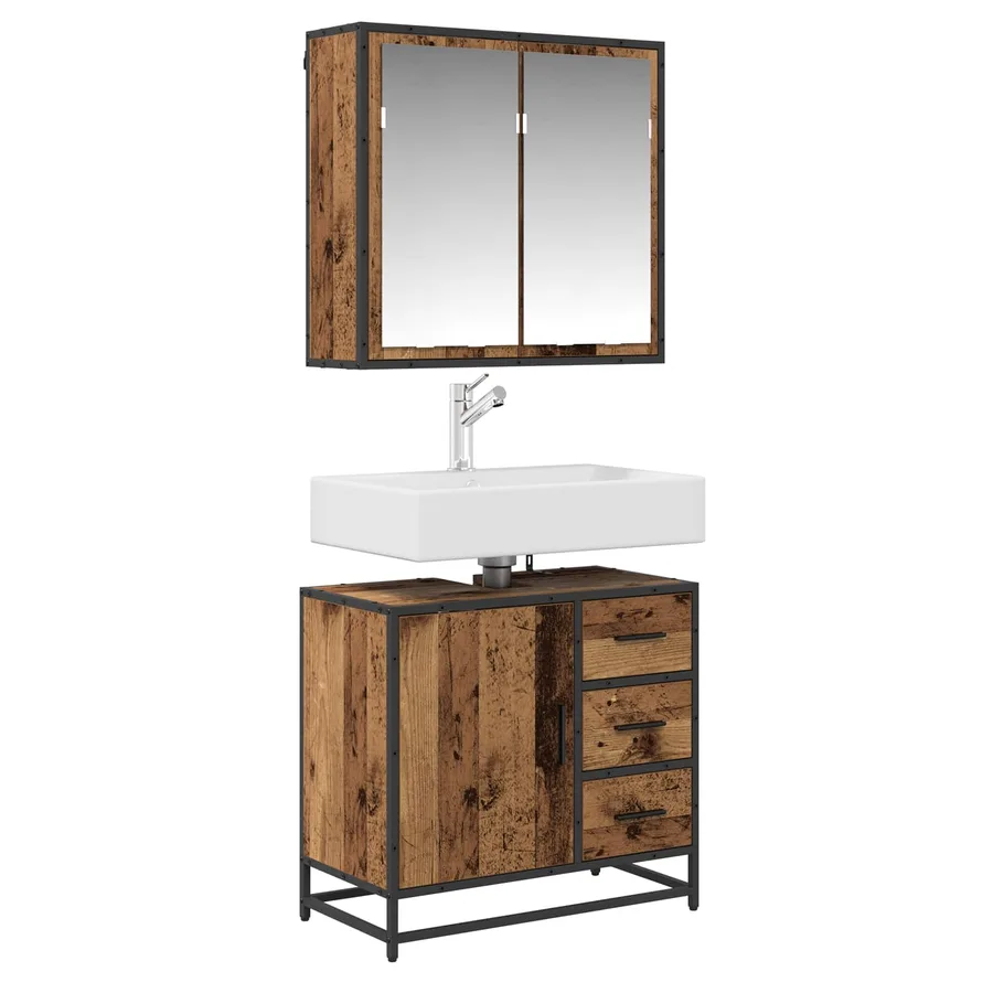 Ensemble de mobilier de salle de bain 2 pcs Bois Ancien - 3