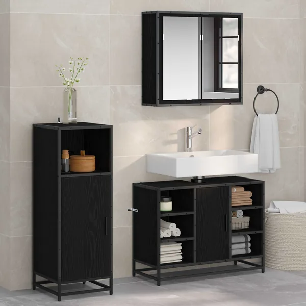 Ensemble de mobilier de salle de bain 3 pcs Chêne noir