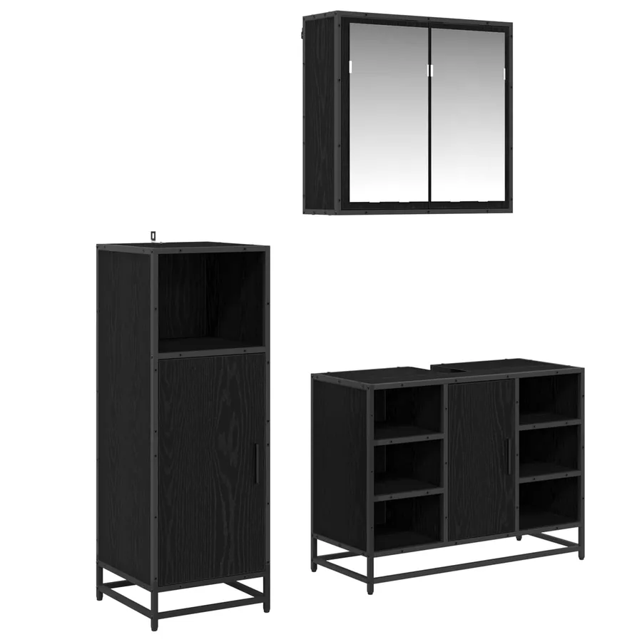 Ensemble de mobilier de salle de bain 3 pcs Chêne noir - 2
