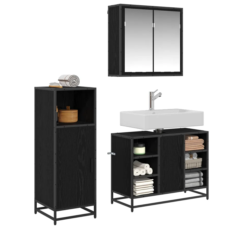 Ensemble de mobilier de salle de bain 3 pcs Chêne noir - 3
