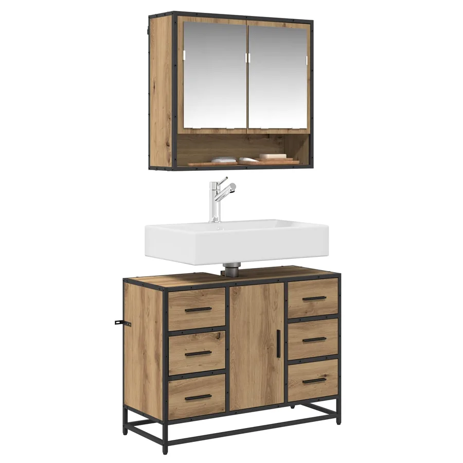 Ensemble de mobilier de salle de bain 2 pc Chêne artisanal - 3