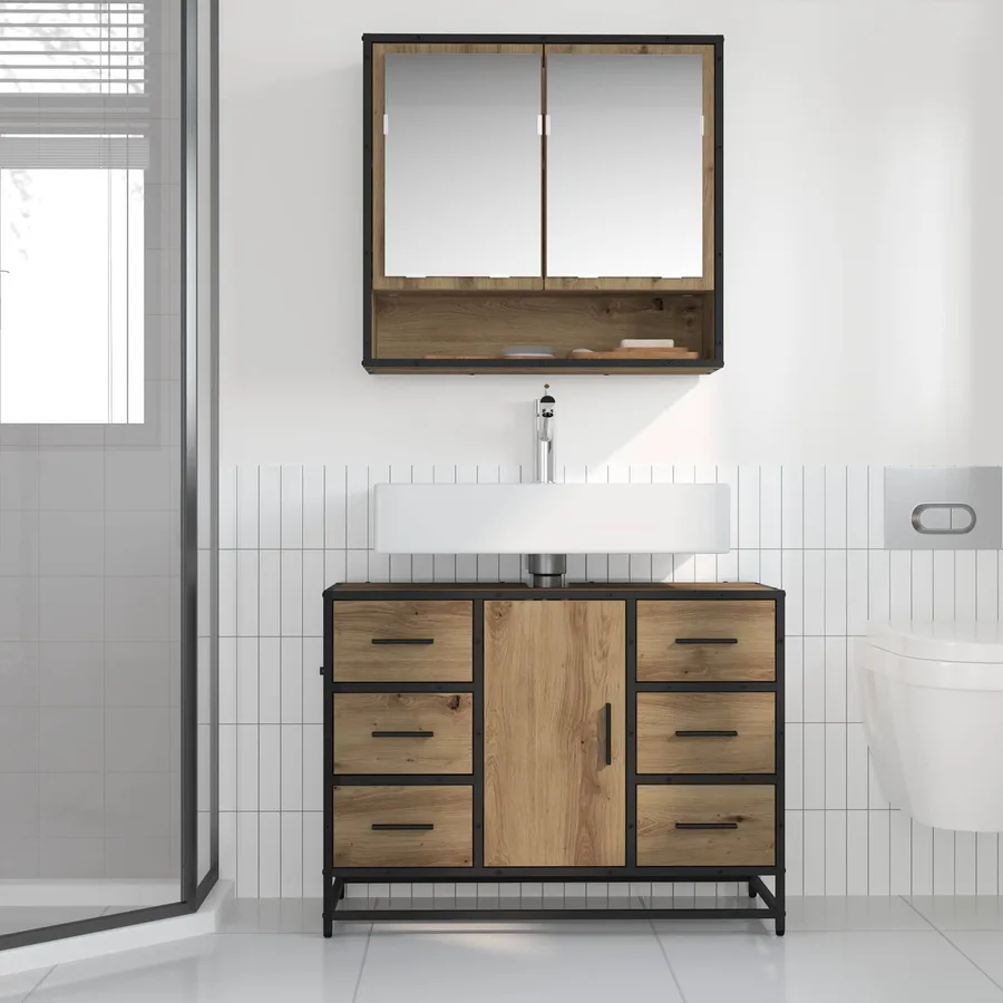 Ensemble de mobilier de salle de bain 2 pc Chêne artisanal - 4