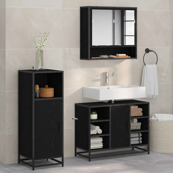 Ensemble de mobilier de salle de bain 3 pcs Chêne noir