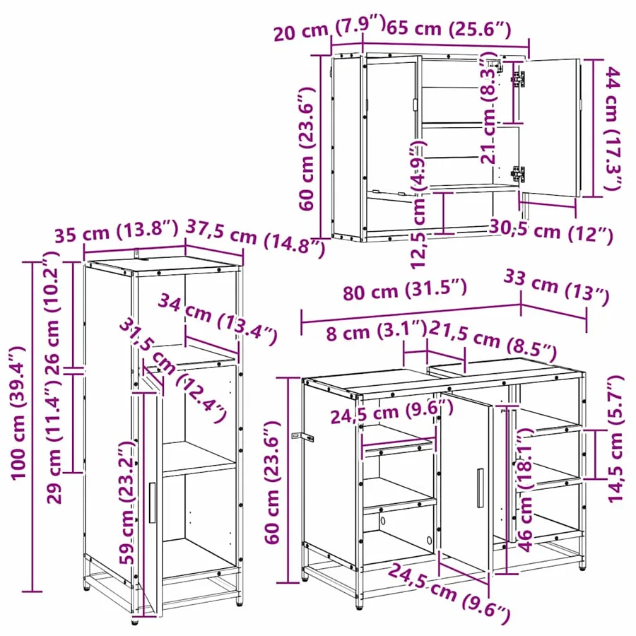 Ensemble de mobilier de salle de bain 3 pcs Chêne noir - 10