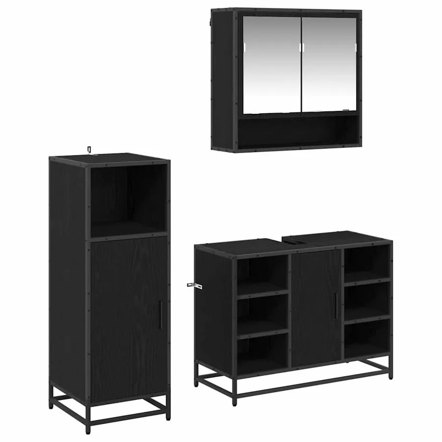 Ensemble de mobilier de salle de bain 3 pcs Chêne noir - 2