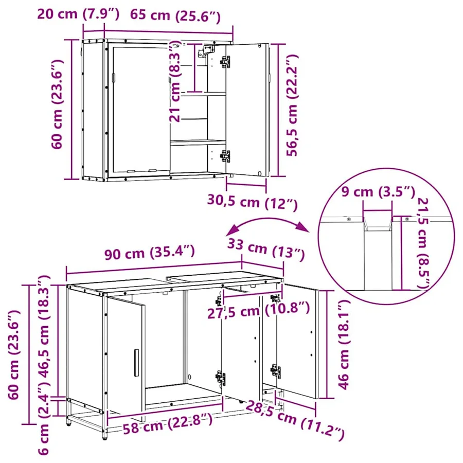 Ensemble de mobilier de salle de bain 4 pcs Chêne noir - 16