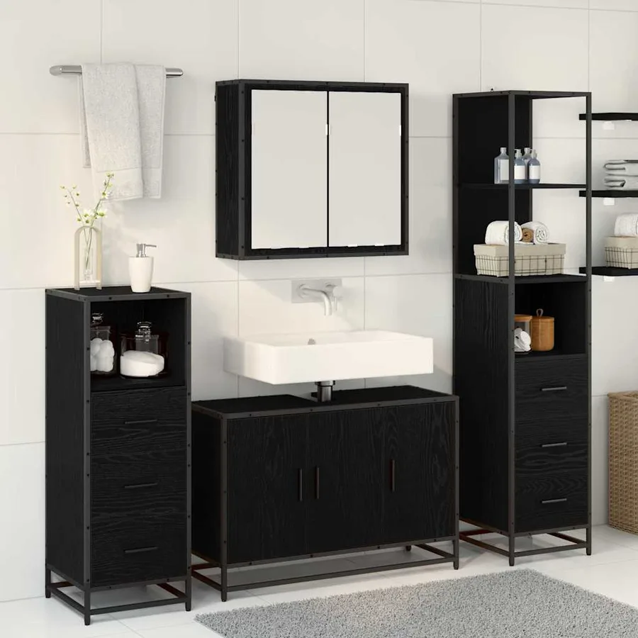 Ensemble de mobilier de salle de bain 4 pcs Chêne noir - 4