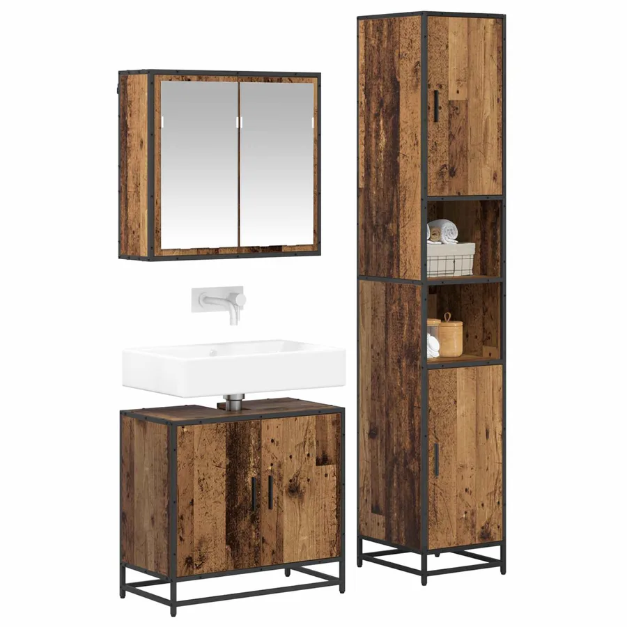 Ensemble de mobilier de salle de bain 3 pcs Bois Ancien - 3