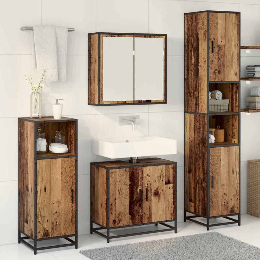 Ensemble de mobilier de salle de bain 3 pcs Bois Ancien - 4