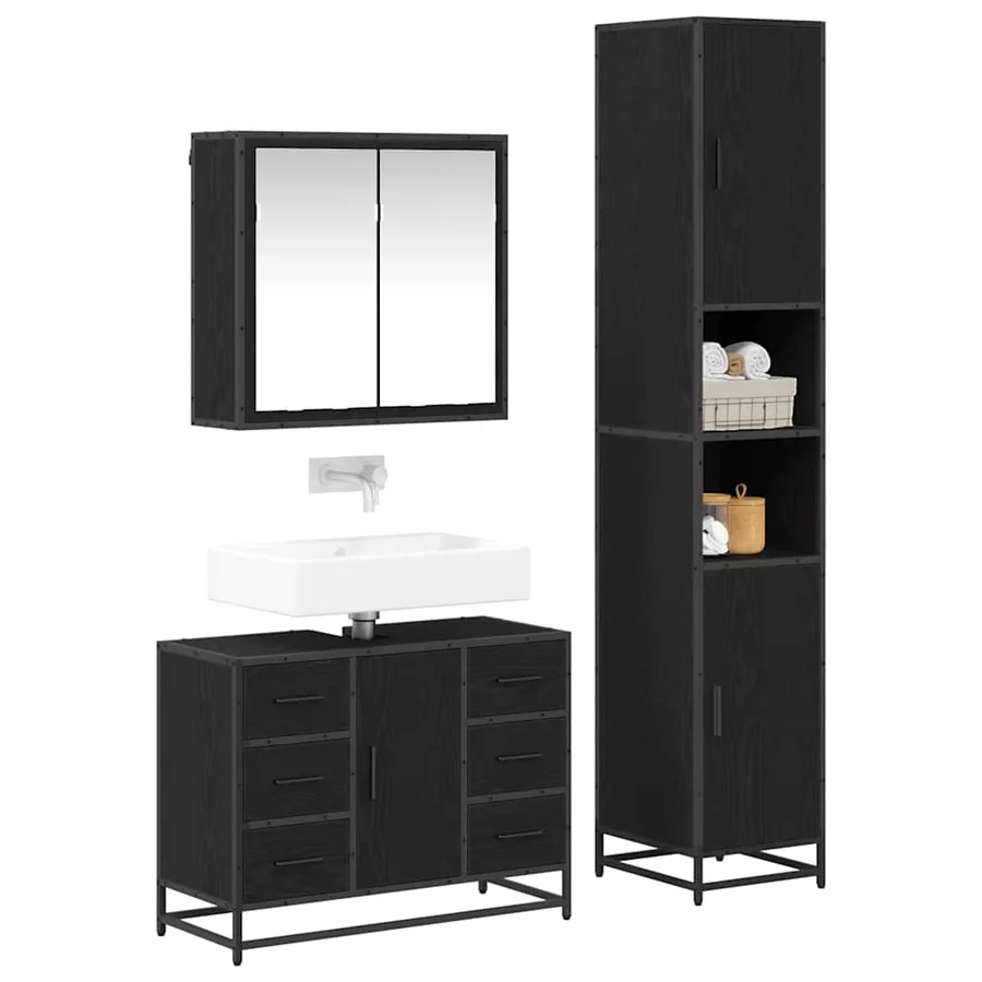 Ensemble de mobilier de salle de bain 3 pcs Chêne noir - 3