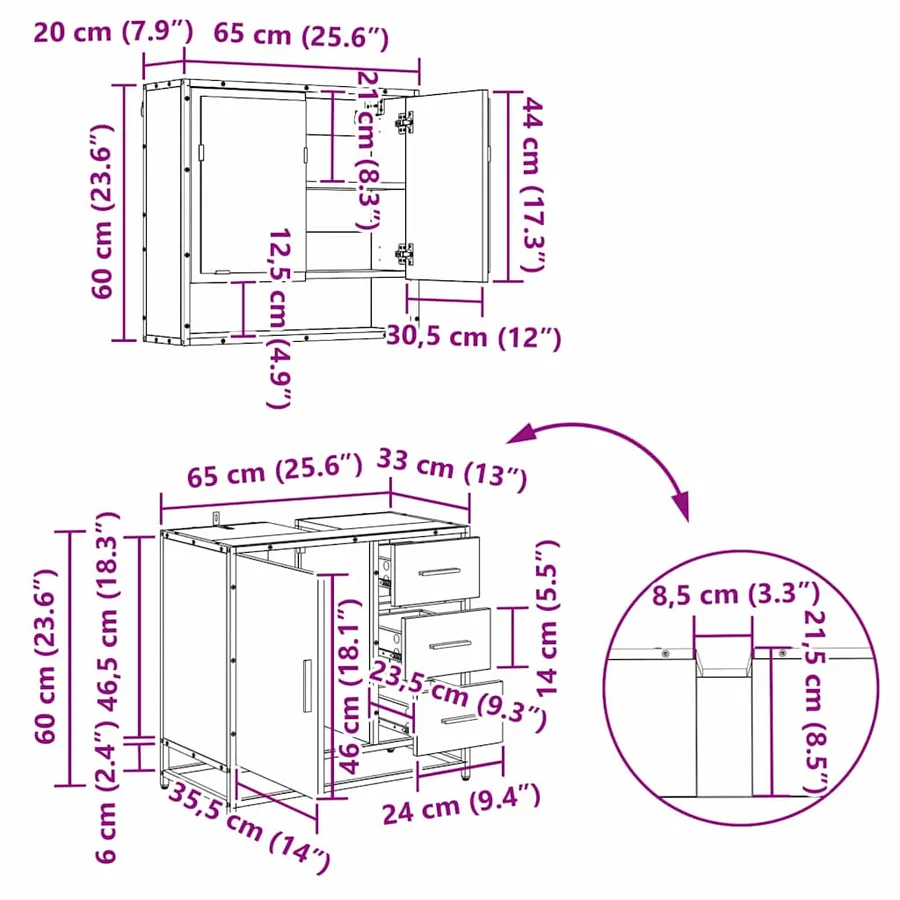 Ensemble de mobilier de salle de bain 3 pcs Chêne noir - 19