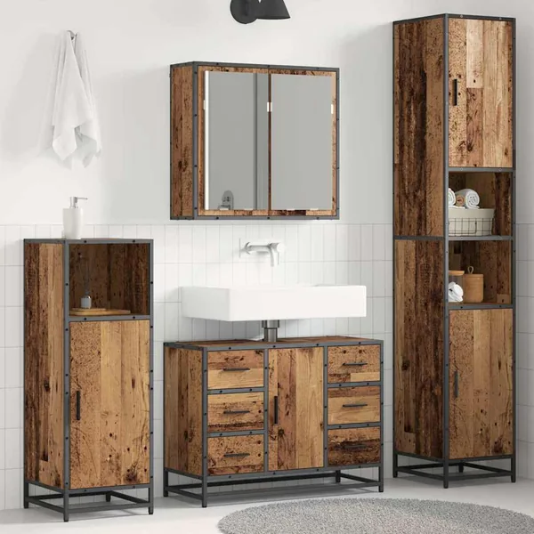 Ensemble de mobilier de salle de bain 3 pcs Bois Ancien