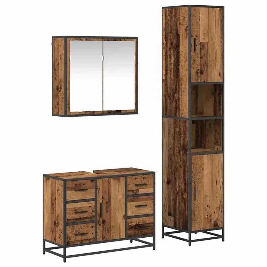Ensemble de mobilier de salle de bain 3 pcs Bois Ancien - 2