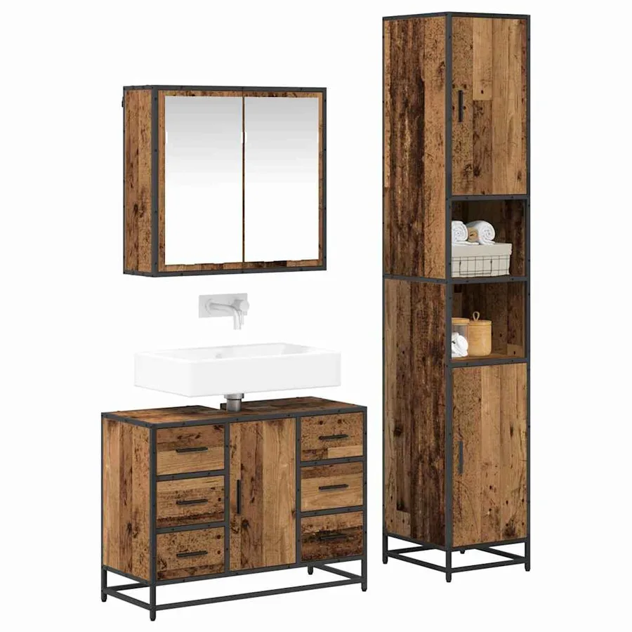 Ensemble de mobilier de salle de bain 3 pcs Bois Ancien - 3