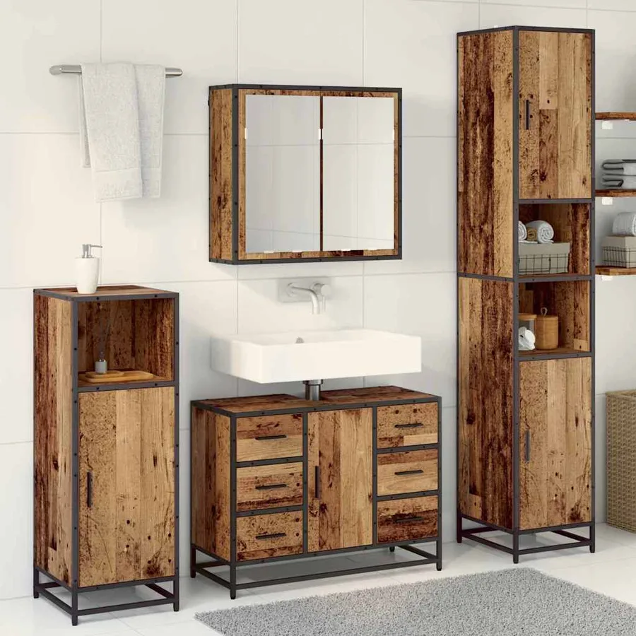 Ensemble de mobilier de salle de bain 3 pcs Bois Ancien - 4