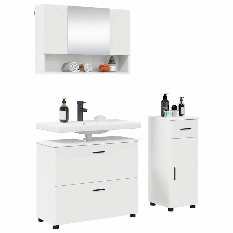 Ensemble de mobilier de salle de bain avec tiroir 3 pcs Blanc - 3