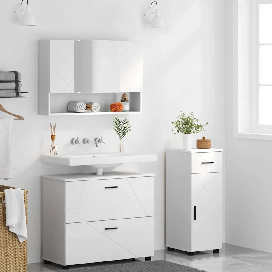 Ensemble de mobilier de salle de bain avec tiroir 3 pcs Blanc - 4