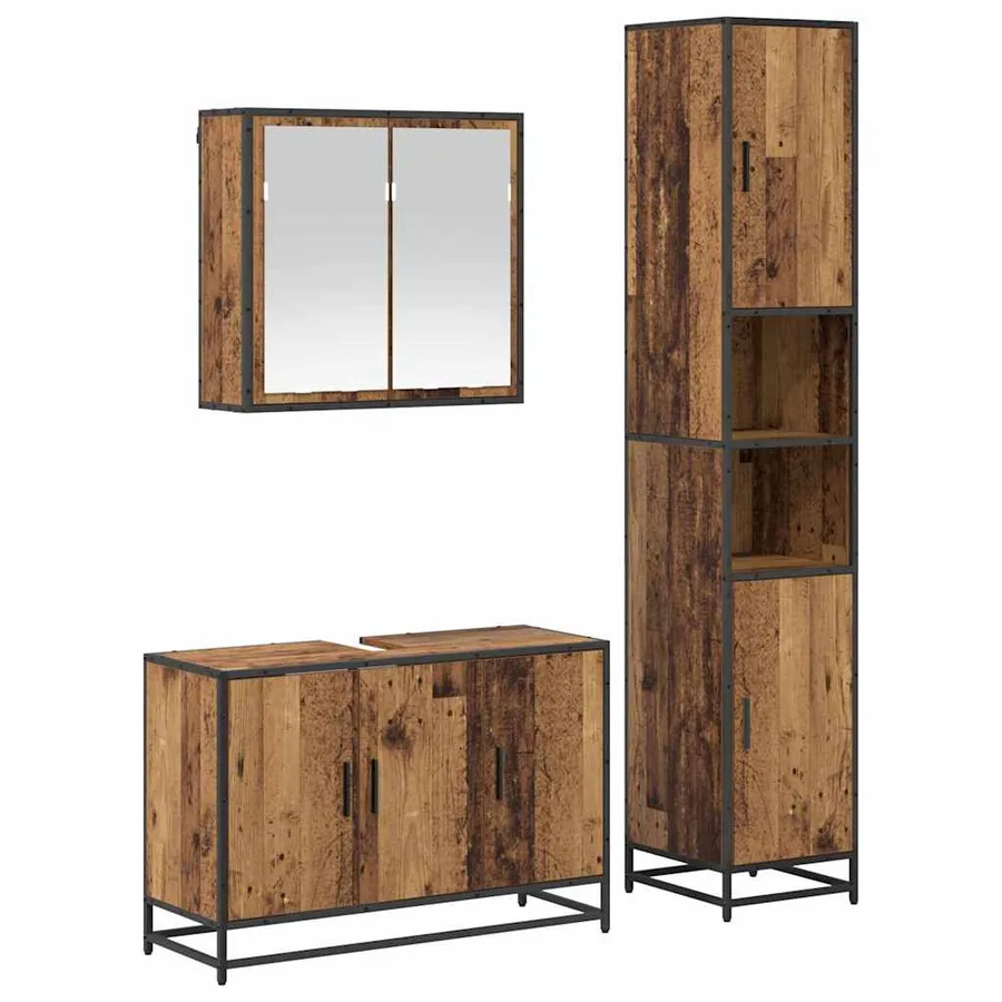 Ensemble de mobilier de salle de bain 3 pcs Bois Ancien - 2