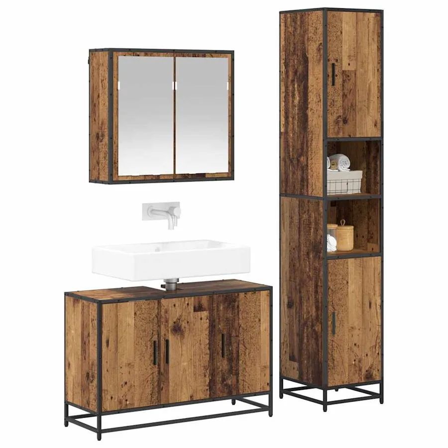 Ensemble de mobilier de salle de bain 3 pcs Bois Ancien - 3