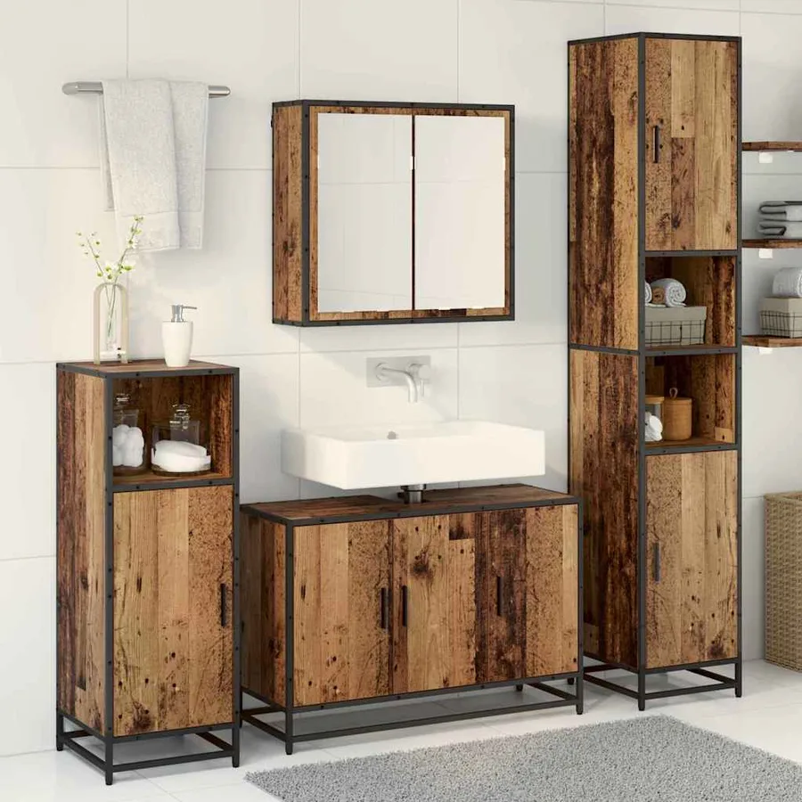 Ensemble de mobilier de salle de bain 3 pcs Bois Ancien - 4