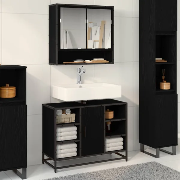 Ensemble de mobilier de salle de bain 2 pcs Chêne noir