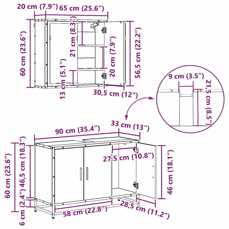 Ensemble de mobilier de salle de bain 2 pcs Chêne noir - 17
