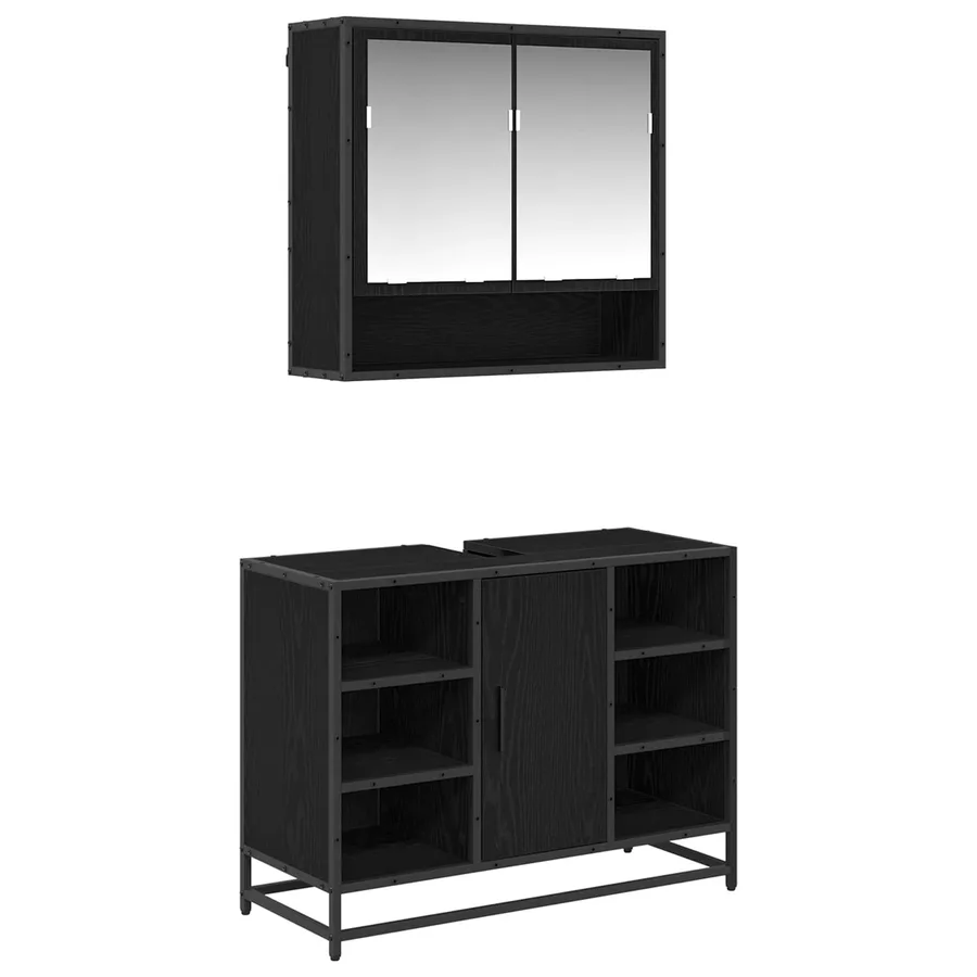 Ensemble de mobilier de salle de bain 2 pcs Chêne noir - 2