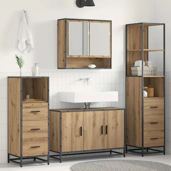 Ensemble de mobilier de salle de bain 4 pc Chêne artisanal