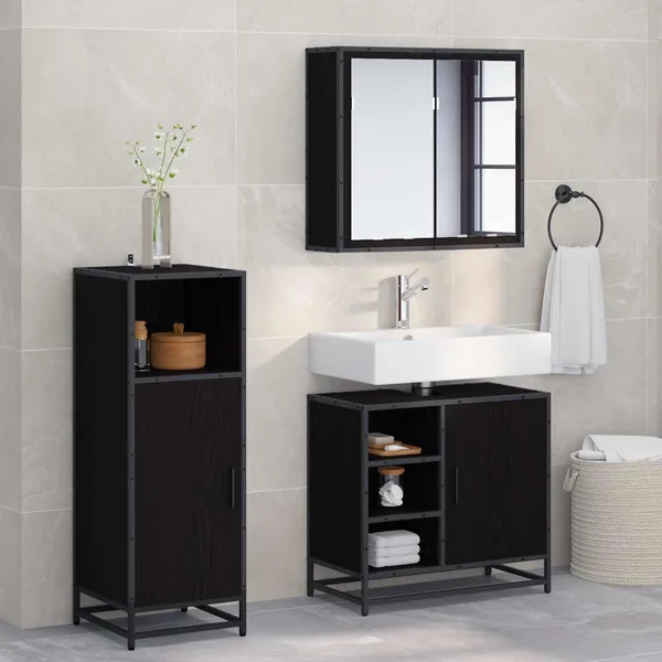 Ensemble de mobilier de salle de bain 3 pcs Chêne noir