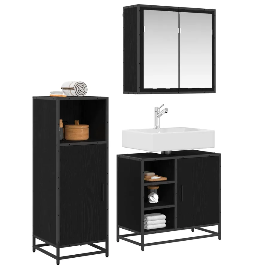 Ensemble de mobilier de salle de bain 3 pcs Chêne noir - 2