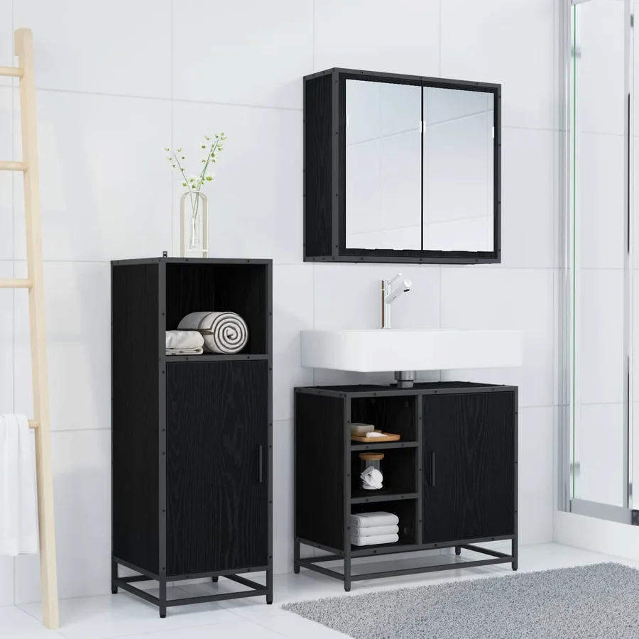 Ensemble de mobilier de salle de bain 3 pcs Chêne noir - 3