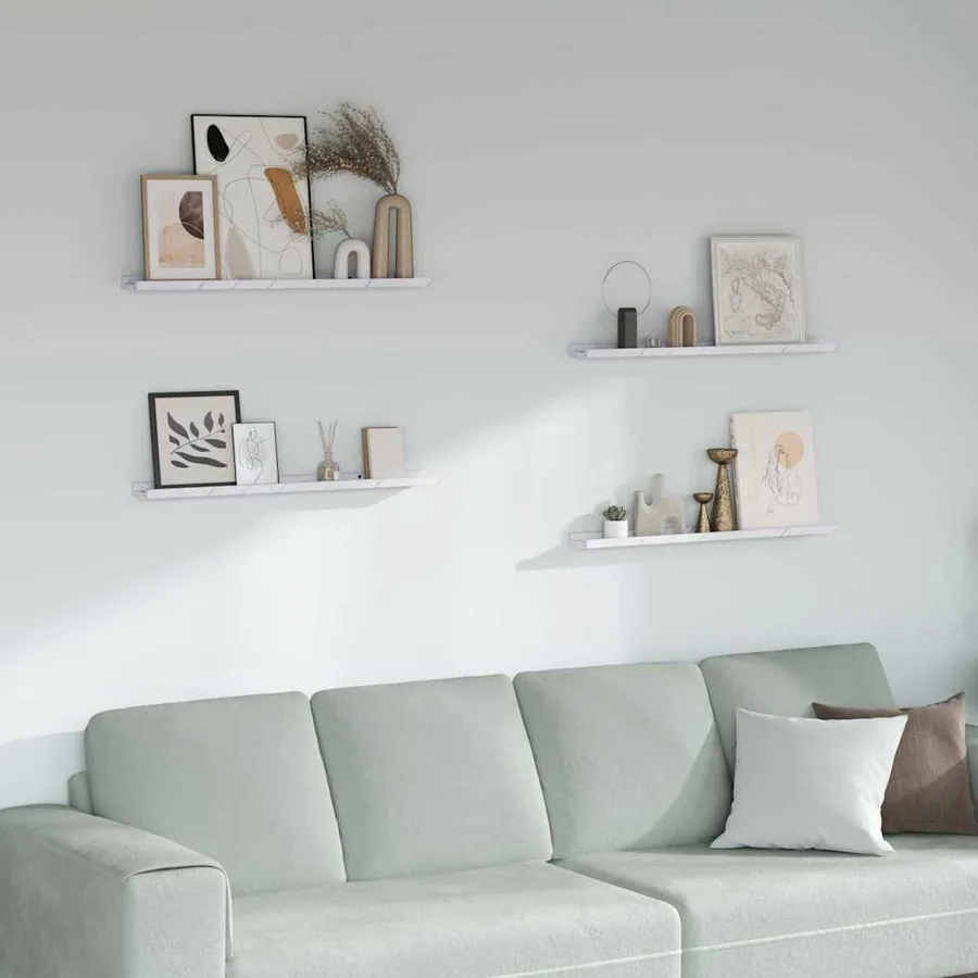 Étagère Murale Montage mural 4 pcs Marbre blanc 80 x 9 x 3 cm