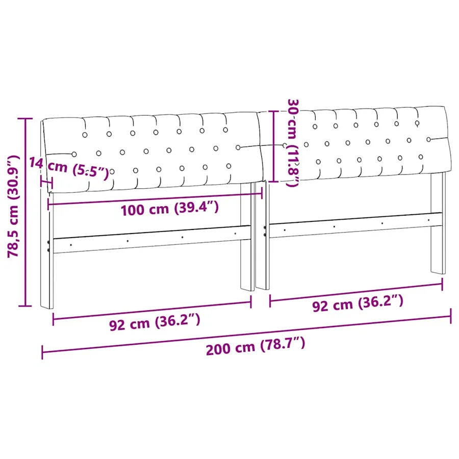 Tête de lit capitonnée Taupe 200 cm Pin massif - 11