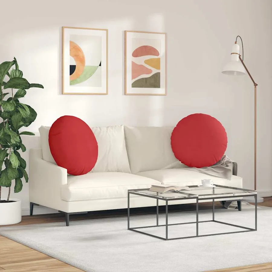 Coussins de siège 2 pcs Rouge Ø60 x 21 cm tissu - 4