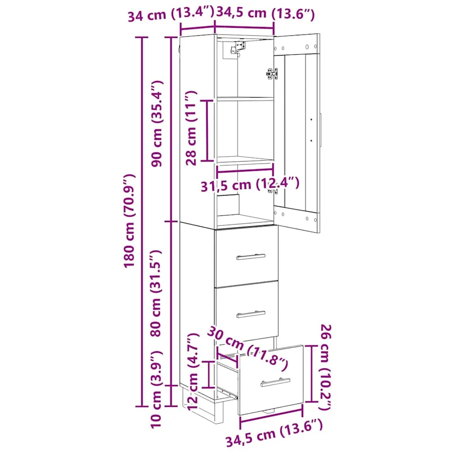 Haut Armoire Bois Ancien 34,5 x 34 x 180 cm Bois d'ingénierie - 15