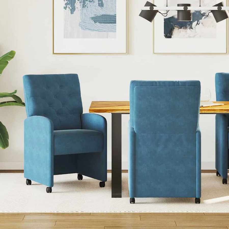 Chaises de Salle à Manger avec Roues 2 pcs Bleu 58 x 67 x 97 cm