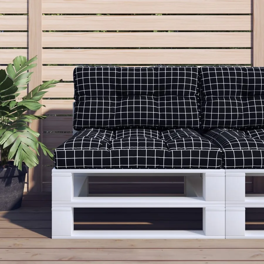 Coussin de palette motif à carreaux noir 70x40x12 cm tissu