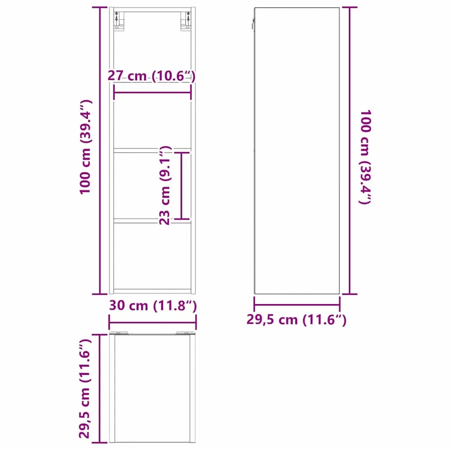 Armoire suspendue avec stockage Chêne noir 30 x 29,5 x 100 cm - 12