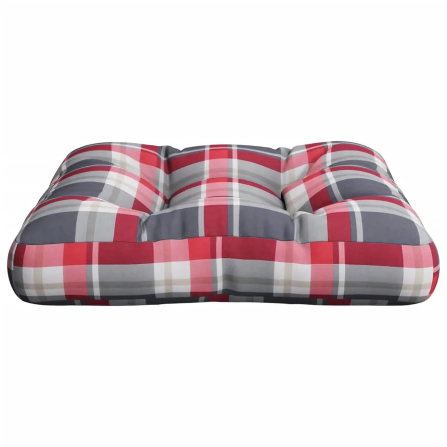Coussin de palette motif à carreaux rouge 50x50x12 cm tissu - 5