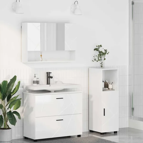Ensemble de mobilier de salle de bain 3 pcs Blanc brillant