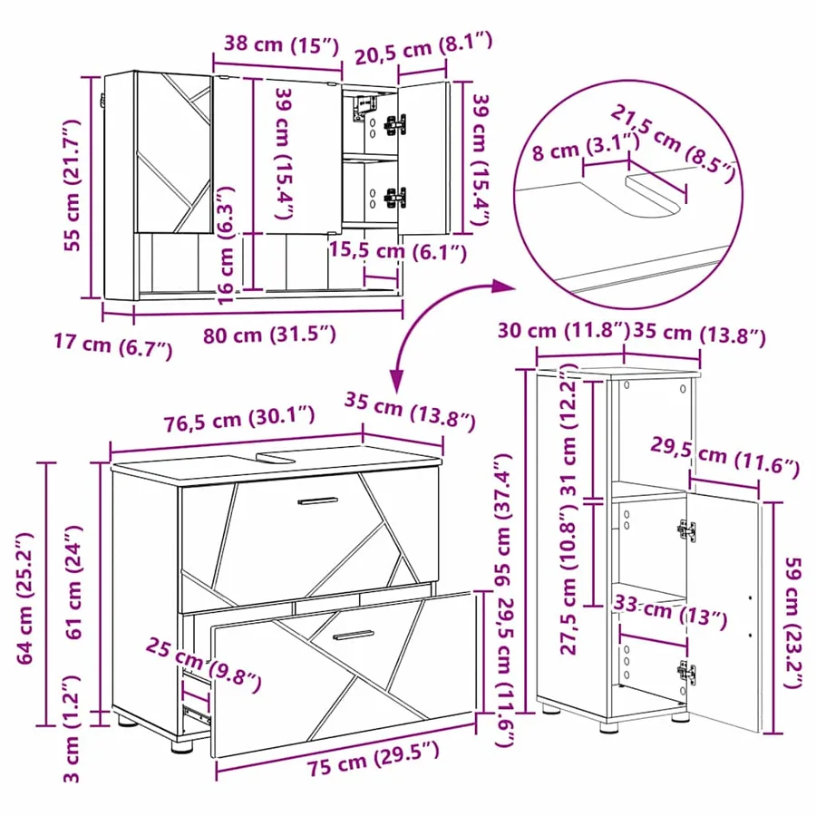 Ensemble de mobilier de salle de bain 3 pcs Blanc brillant - 16
