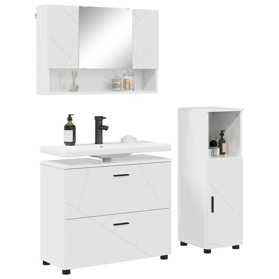 Ensemble de mobilier de salle de bain 3 pcs Blanc brillant - 3